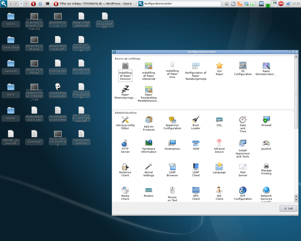 Skærmskud af Razor-Qt 5.0 på min openSUSE 12.2 drevne maskine